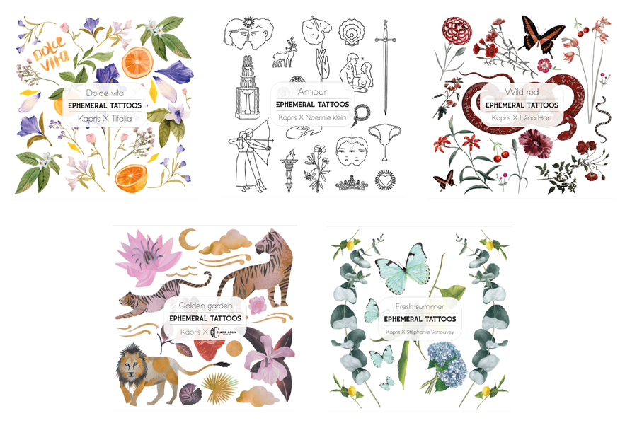 Set of 5 temporary tattoo sheets - 2023 Collection